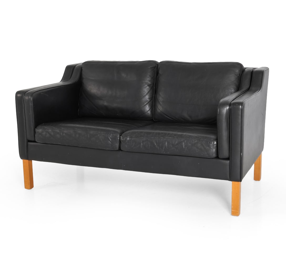 STYLE OF MOGENSEN DANISH LEATHER LOVESEAT C. 1970S (1 of 13)