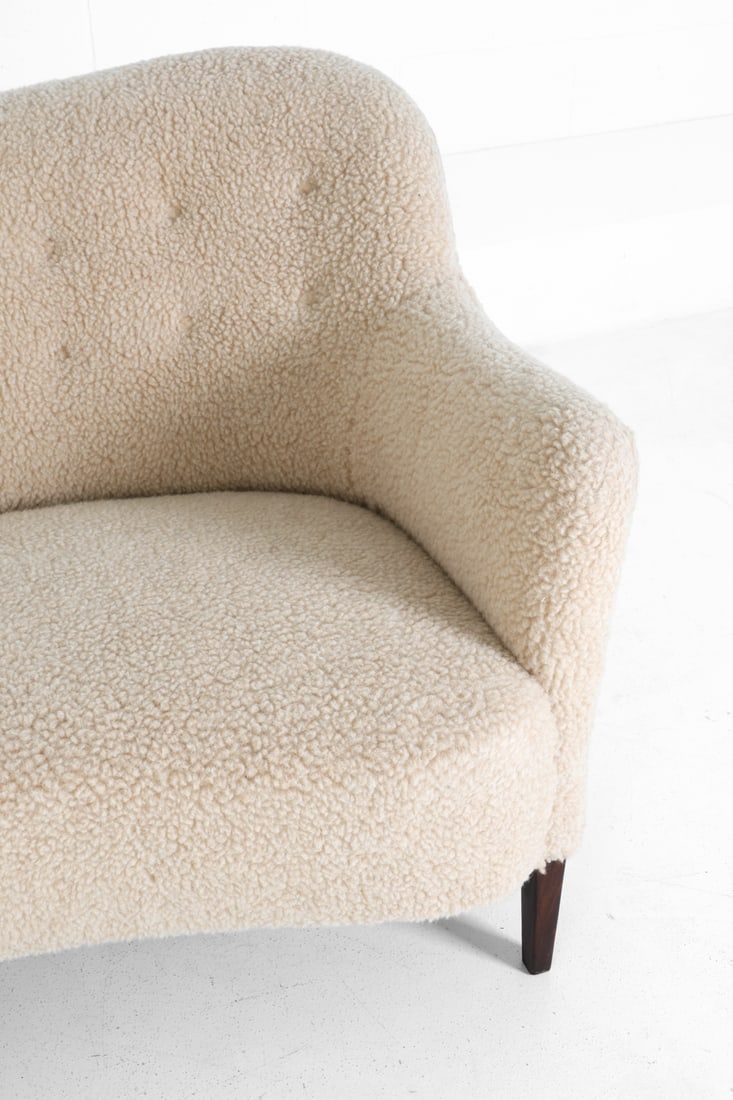 ATTR. ALFRED CHRISTENSEN LAMBSWOOL LOVESEAT 1940S - 7