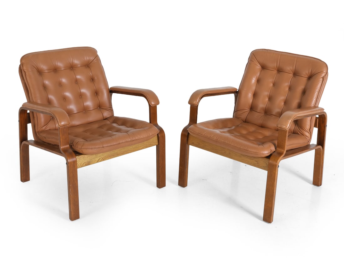 PAIR OF KINNARPS SWEDISH LEATHER LOUNGE CHAIRS (1 of 16)