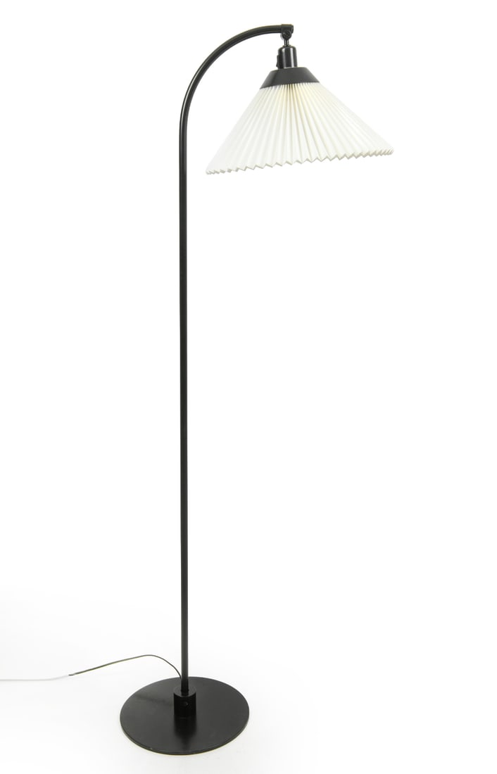 LE KLINT MODEL 368 DANISH FLOOR LAMP C. 1960S: Le Klint model 368 floor lamp with shade. Marked to socket. Denmark, circa 1960's. Dimensions: H 58" x W 22" x D 12" Condition: Untested, European plug. Wear consistent with age and use. DA_209