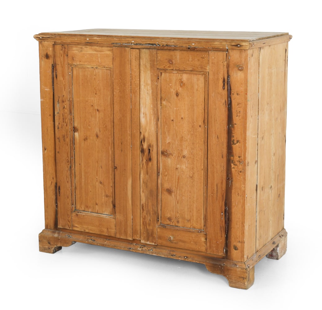ANTIQUE SWEDISH PINE CABINET: Dimensions: H 37.75" x W 38" x D 19" Condition: Naturally forming splits, losses, wear consistent with age and use. DA_35