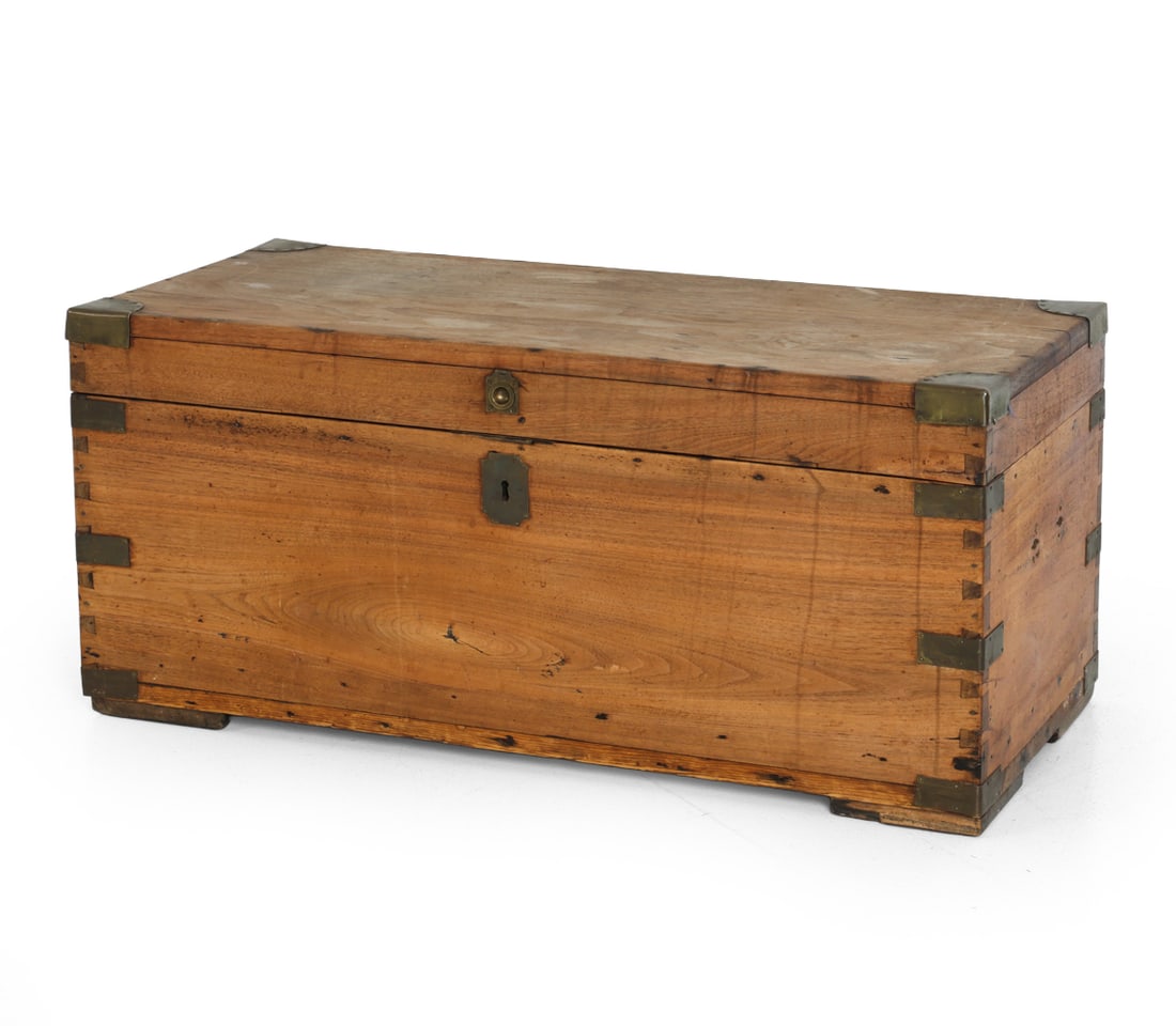 ANTIQUE WALNUT & BRASS MILITARY CAMPAIGN CHEST (1 of 15)