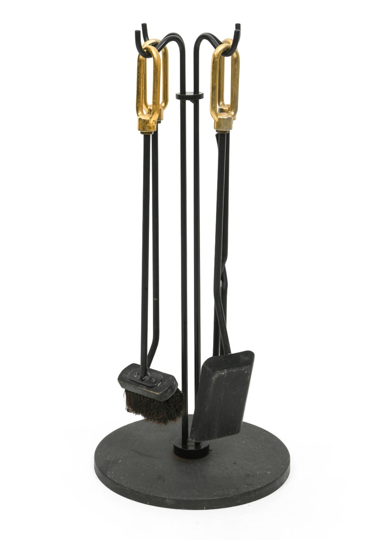 DANISH IRON & BRASS FIREPLACE TOOLS (1 of 9)