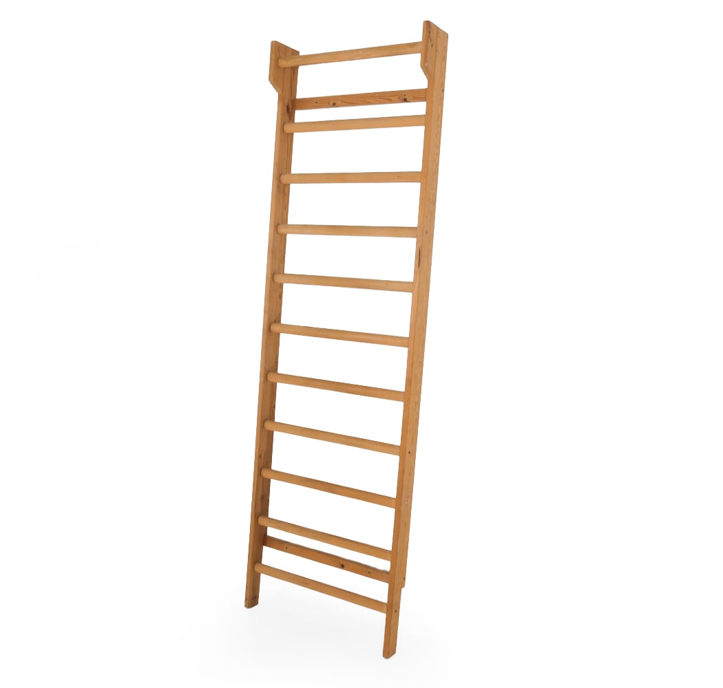 VINTAGE SWEDISH PINE LADDER EXERCISE RACK: Dimensions: H 92.5" x W 28.75" x D 6" Condition: Wear consistent with age and use, including discoloration. DA_157
