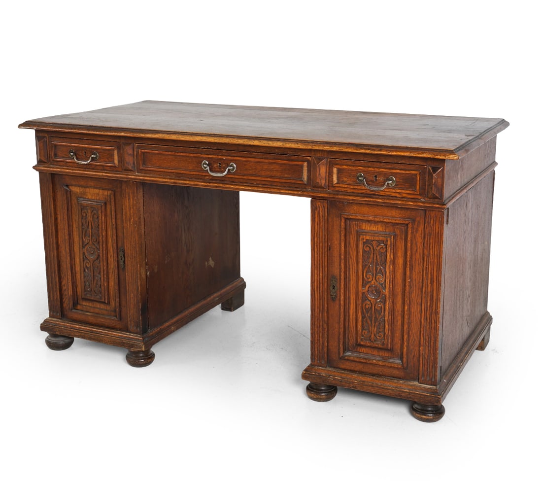 ANTIQUE CARVED OAK WRITING DESK (1 of 19)