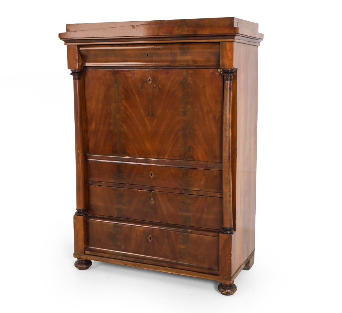 19TH C. BURL MAHOGANY SECRETARY CHEST (1 of 19)