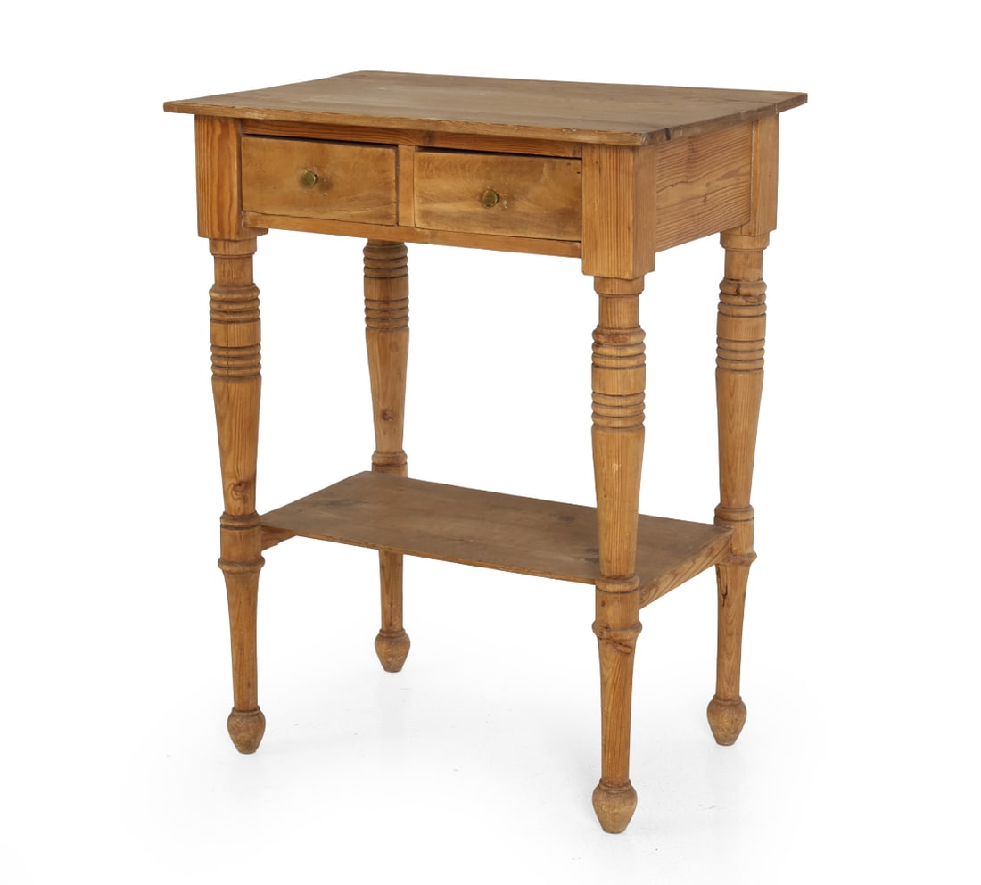 SWEDISH PINE NIGHTSTAND SIDE TABLE: Sweden, circa 1940's. Dimensions: H 30.5" x W 23.5" X D 16" Condition: Splits and discoloration. Wear consistent with age and use. DA_161