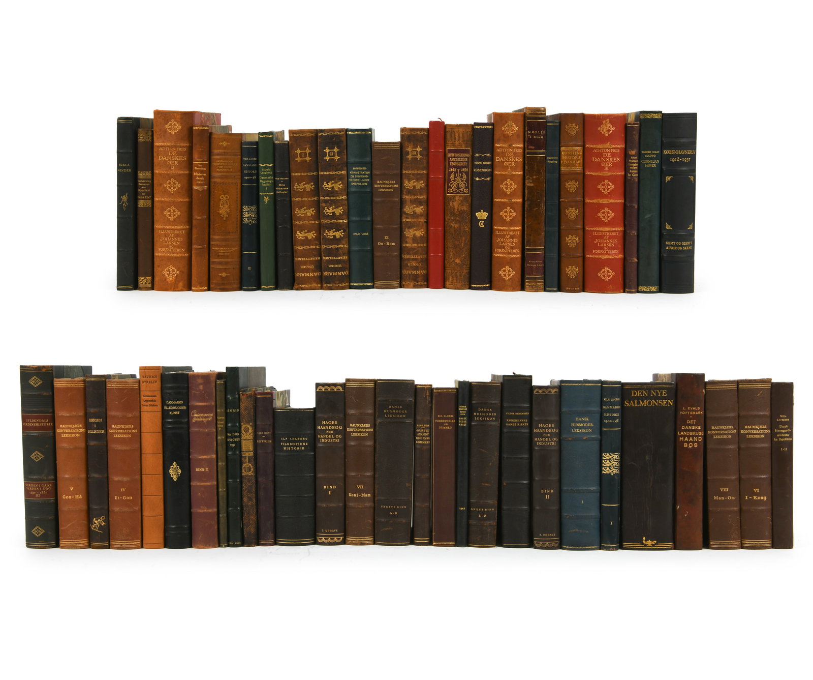 ANTIQUE DANISH LEATHERBOUND BOOKS GROUPING: Condition: Variety of wear and damage consistent with age and use. DA_220