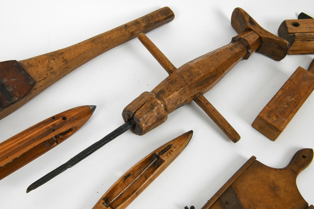 ANTIQUE PINE WORKBENCH TOOLS GROUPING - 8