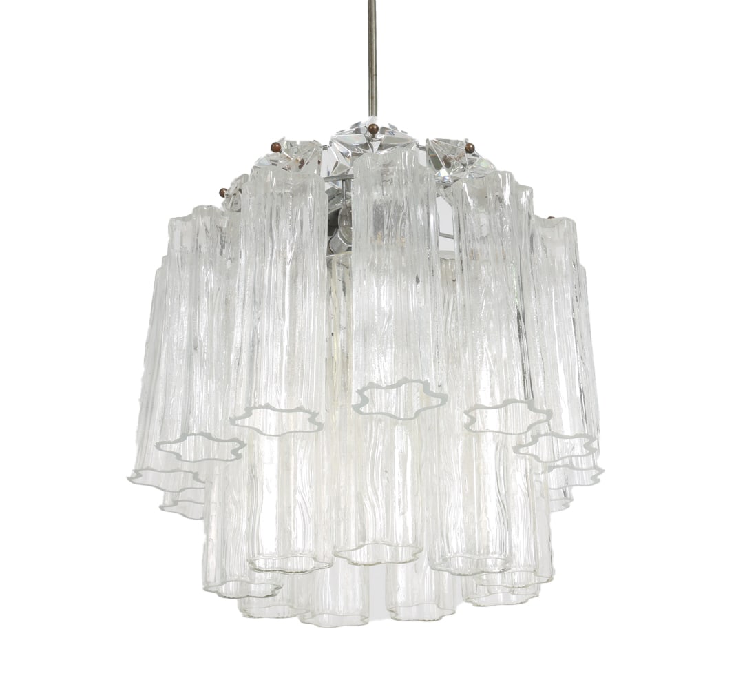 KINKELDEY CRYSTAL & CHROME CHANDELIER 1960S (1 of 13)