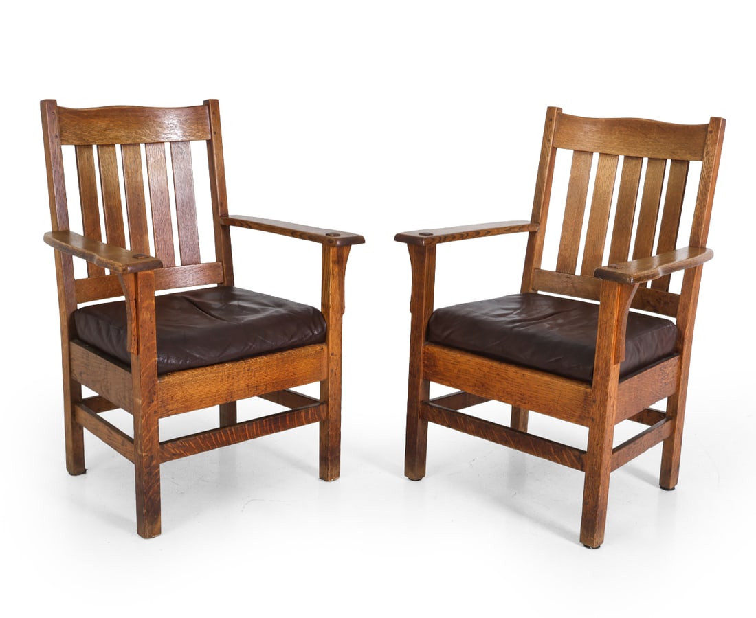 PAIR J. M. YOUNG MISSION OAK NY MILITARY CHAIRS (1 of 15)
