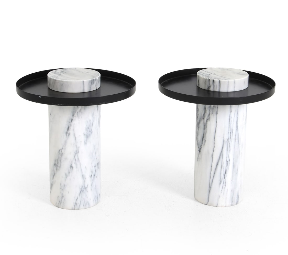 PAIR?OF SALUTE?STYLE?MARBLE?&?STEEL?SIDE TABLES: Description updated shortly
