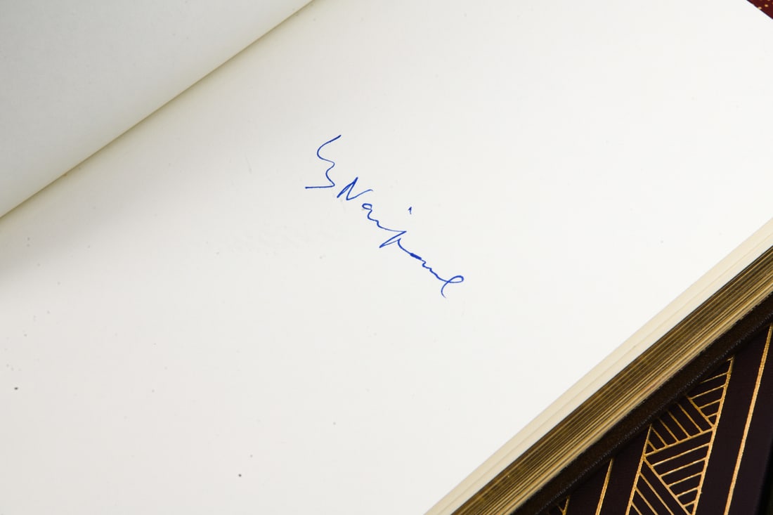 GROUPING SIGNED FIRST EDITION LEATHER BOUND BOOKS - 13