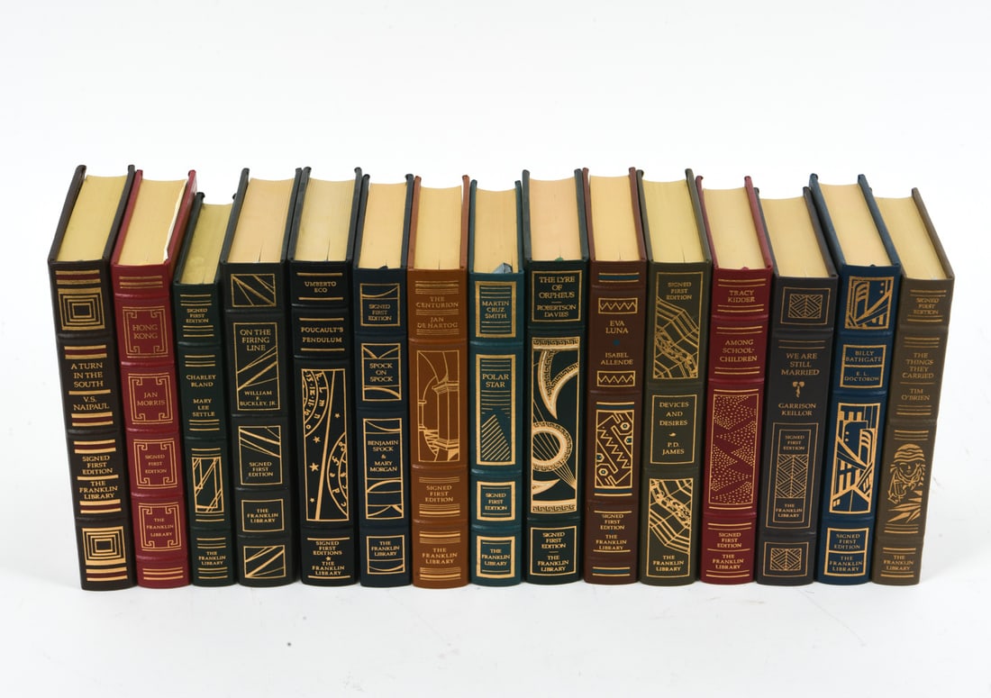 GROUPING SIGNED FIRST EDITION LEATHER BOUND BOOKS - 2