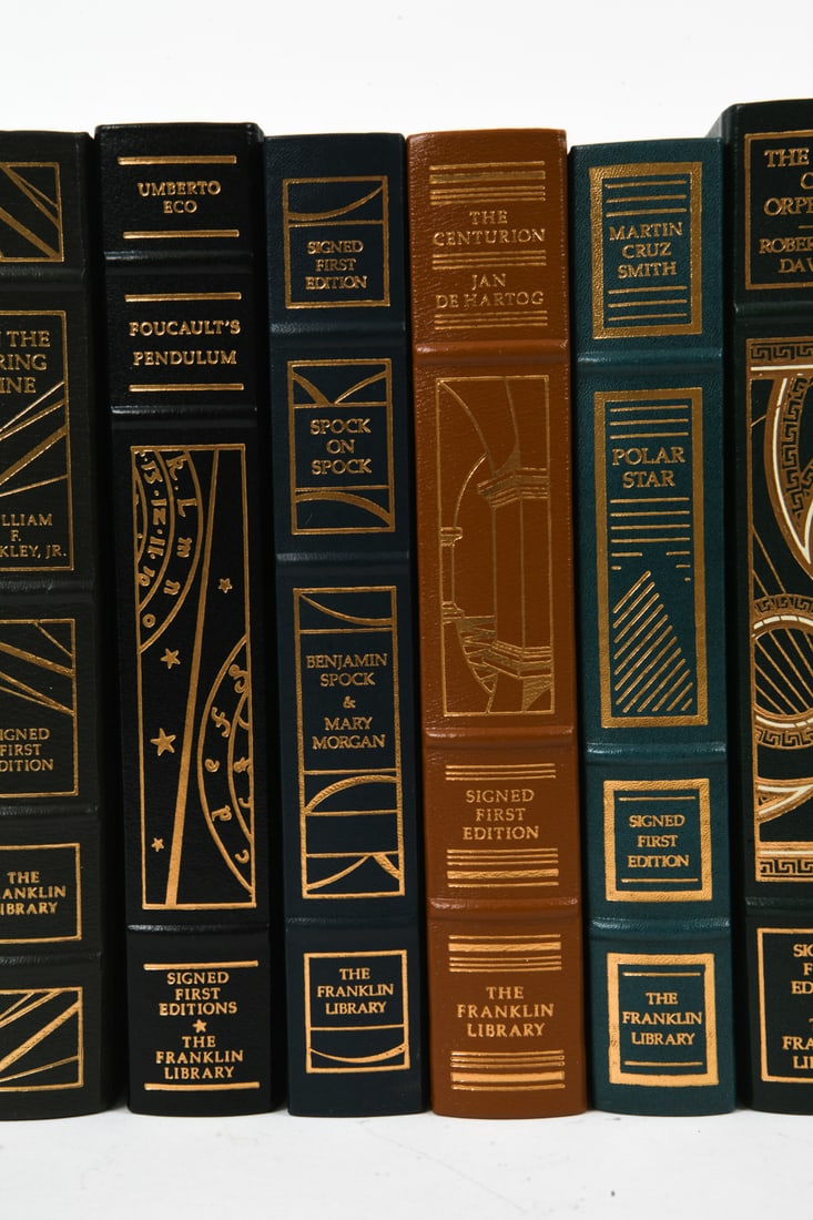 GROUPING SIGNED FIRST EDITION LEATHER BOUND BOOKS - 6