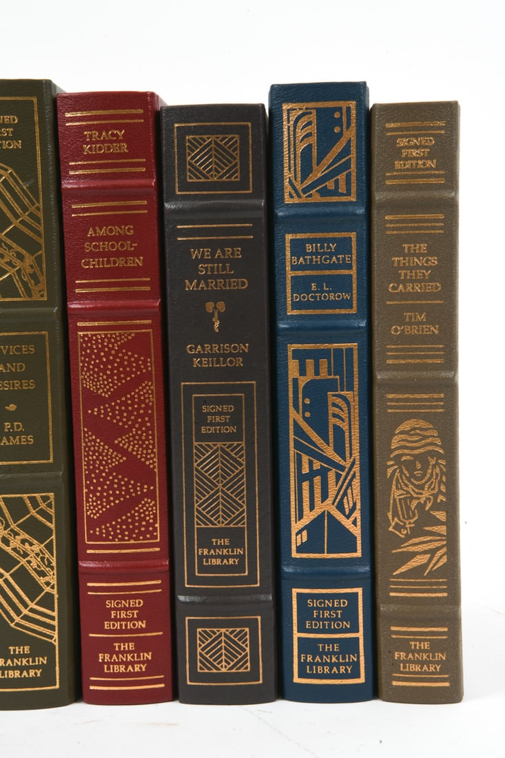 GROUPING SIGNED FIRST EDITION LEATHER BOUND BOOKS - 8