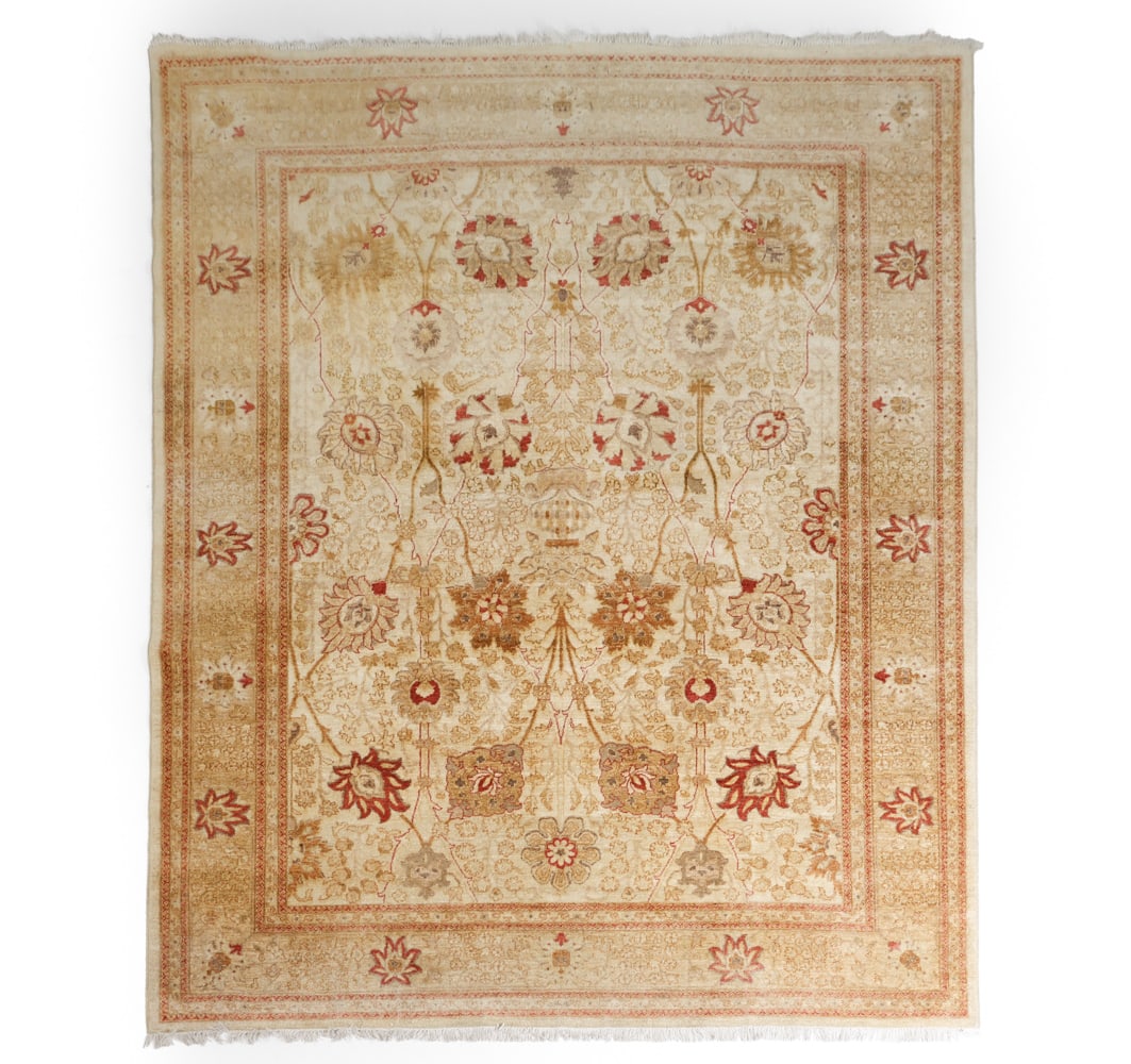 TURKISH OUSHAK STYLE RUG: Dimensions: L 109" x W 144" Condition: Minor sun fading throughout. Wear consistent with age and use.