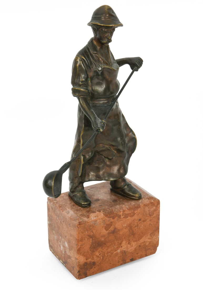 IRON WORKER BRONZE SCULPTURE ON MARBLE (1 of 10)