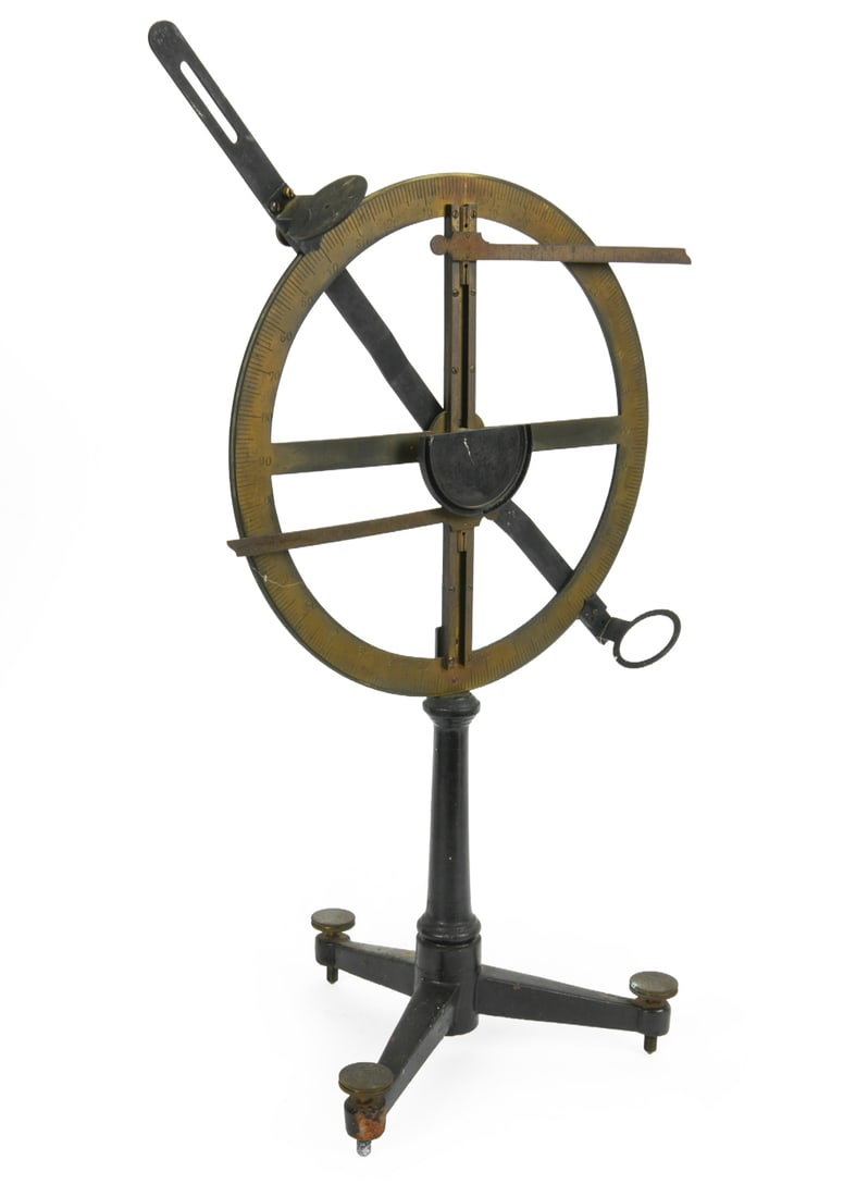 ANTIQUE REFRACTION AND REFLECTION DEMONSTRATOR: Apparently unmarked. Dimensions: H 28" x W 14.5" x D 10.5". Condition: Patina to brass and iron.