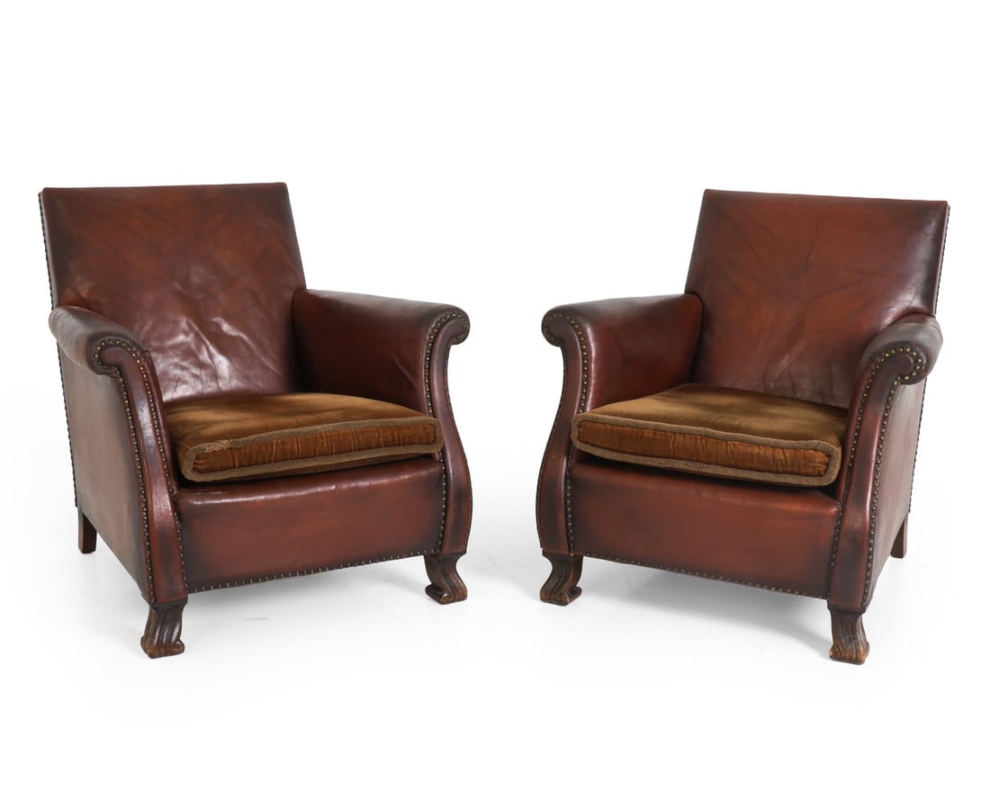 PAIR DECO DANISH LEATHER CLUB CHAIRS (1 of 18)
