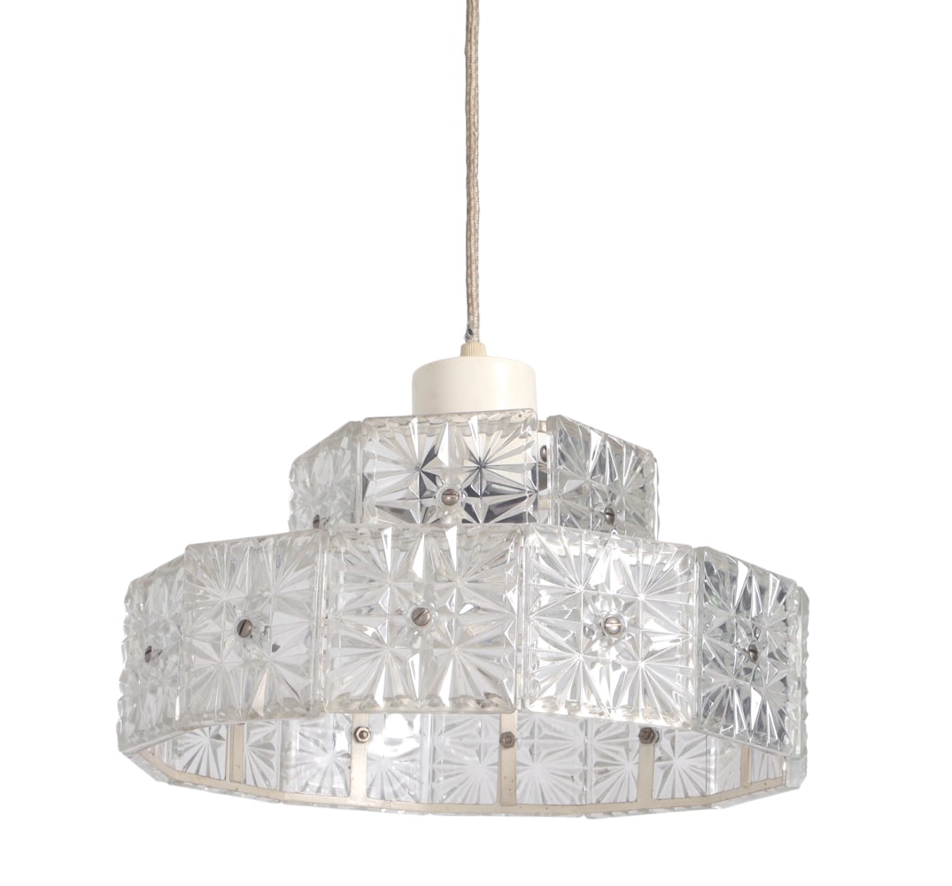 SCANDINAVIAN GLASS PENDANT LIGHT C. 1960S: Dimensions: H 6" x Dia. 12". Condition: Wiring untested. Wear consistent with age and use. E138