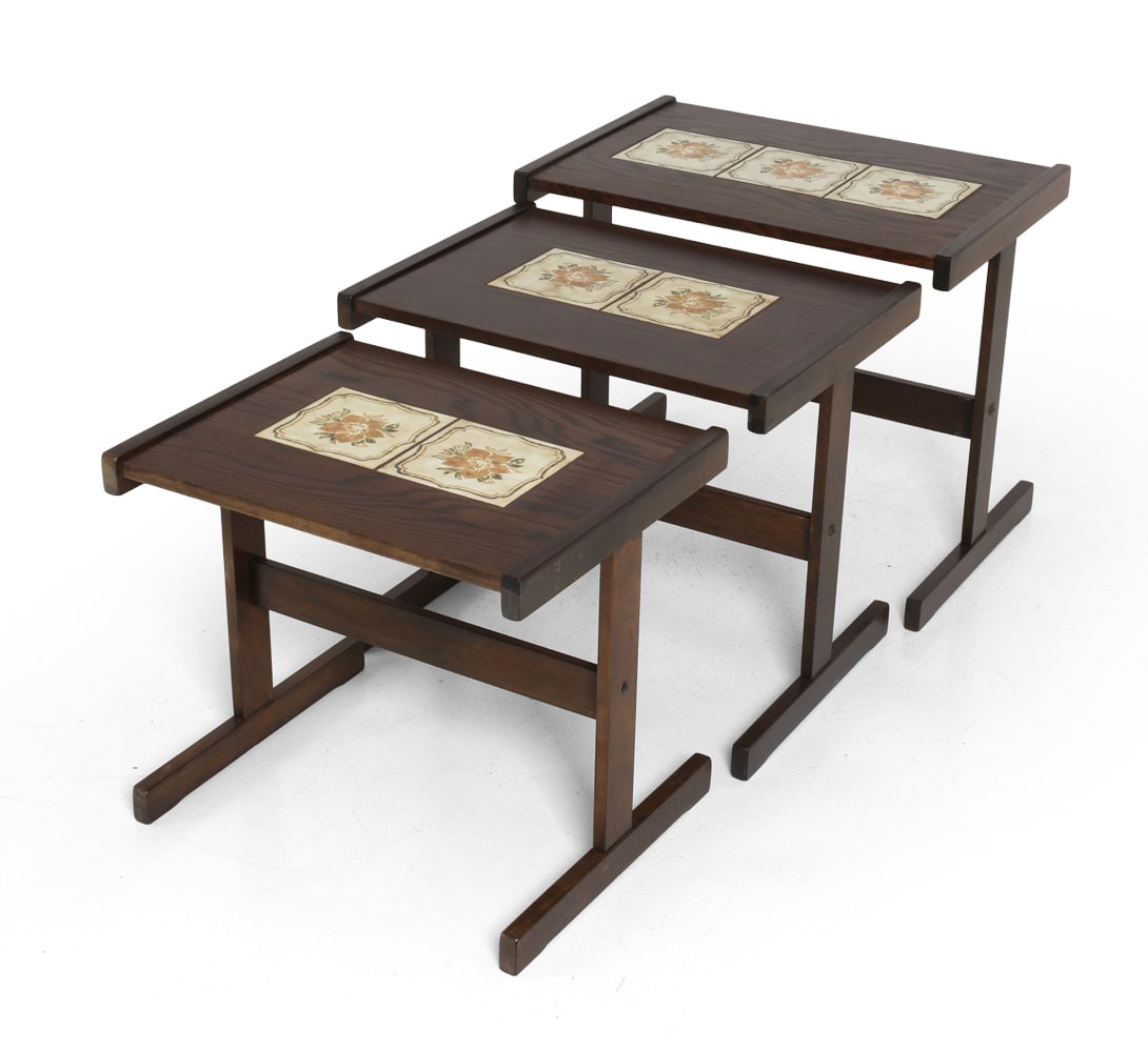 SCANDINAVIAN OAK & CERAMIC TILE NESTING TABLES (1 of 15)