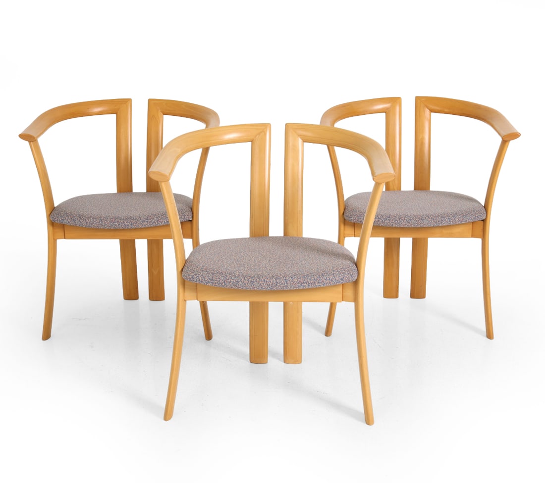 (3) SCHOU ANDERSEN DANISH ARMCHAIRS C. 1970S: Beech bentwood frames. Apparently unmarked. Denmark, circa 1970s. Dimensions: H 29" x W 24.5" x D 22" x SH 17.25". Condition: Scuffs to wood. Wear consistent with age and use. 049