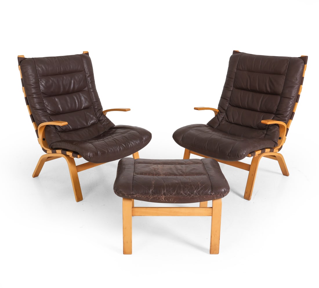 PAIR OF FARSTRUP DANISH LOUNGE CHAIRS & OTTOMAN (1 of 11)