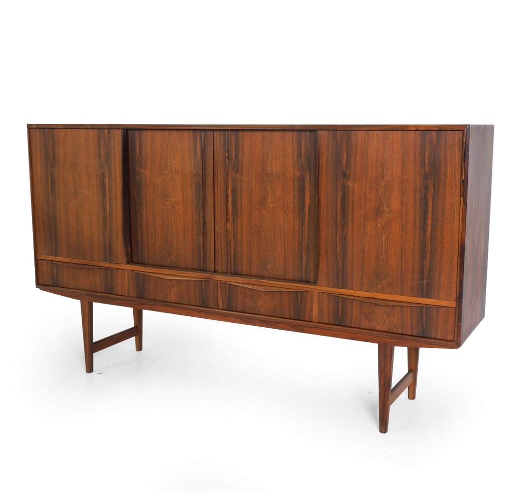 E. W. BACH DANISH ROSEWOOD SIDEBOARD C. 1960S: For Sejling Skabe. Apparently unmarked. Adjustable shelves. Dimensions: H 45" x W 77.5" x D 18". Condition: Light scuffs and dings, wear consistent with age and use. E040
