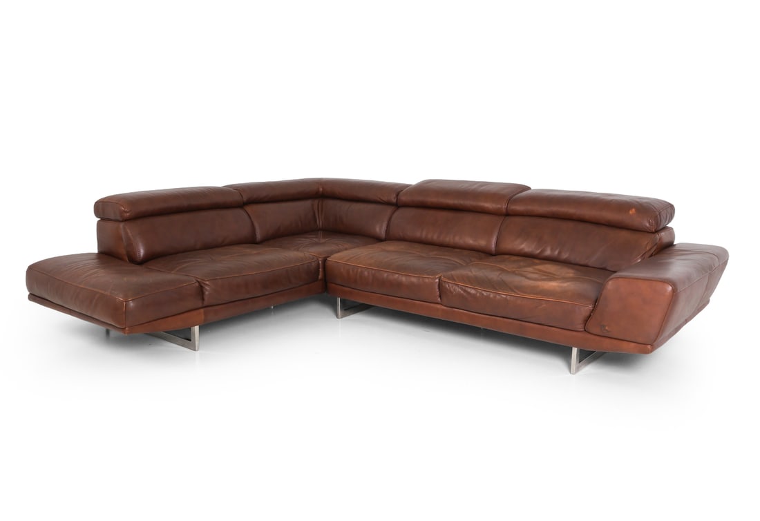 ITALIAN BROWN LEATHER SECTIONAL SOFA (1 of 19)