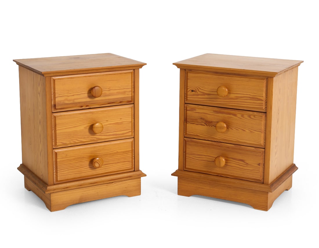 PAIR OF SWEDISH PINE NIGHTSTANDS C. 1970S: Dimensions: H 20" x W 16" x D 12.5". Condition: Wear consistent with age and use. E128