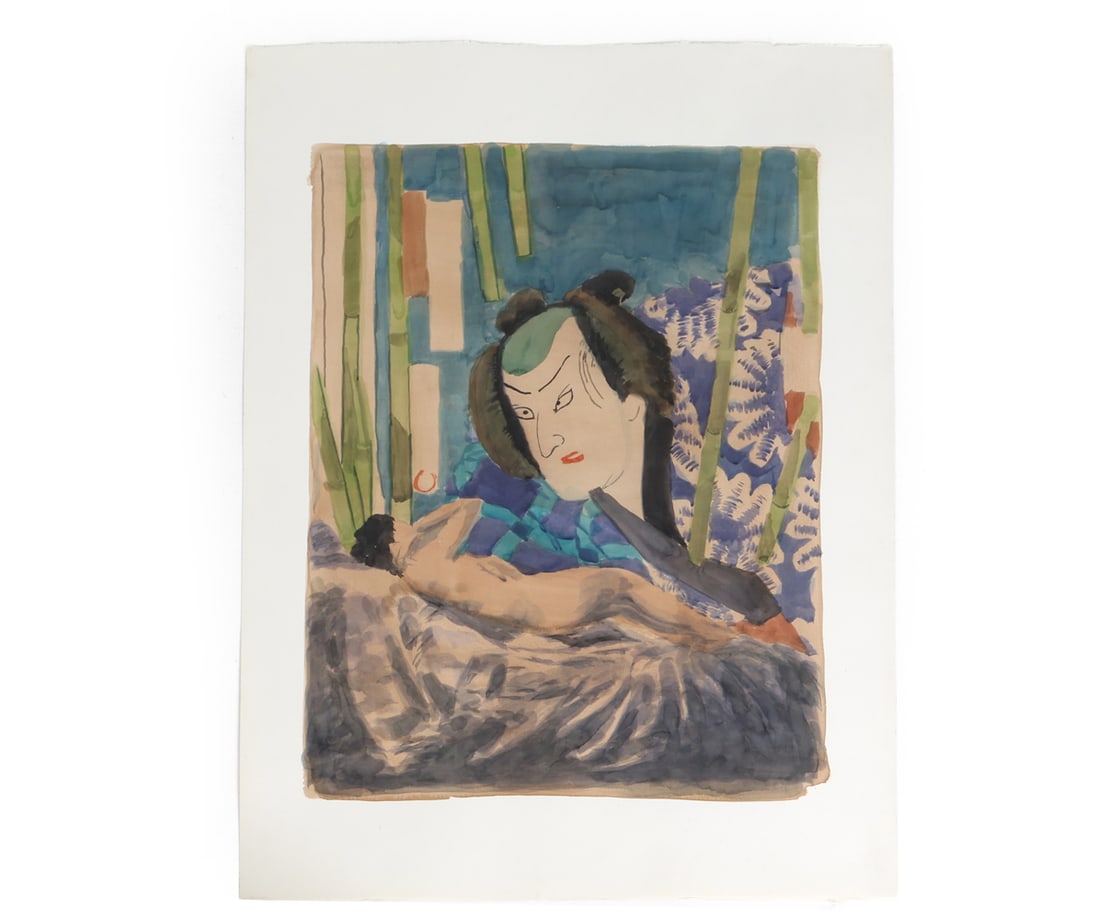 GANG QIAN (B. 1958) WATERCOLOR: Apparently unsigned. Dimensions: H 46.5" x W 34.5" Condition: Fraying to edges.