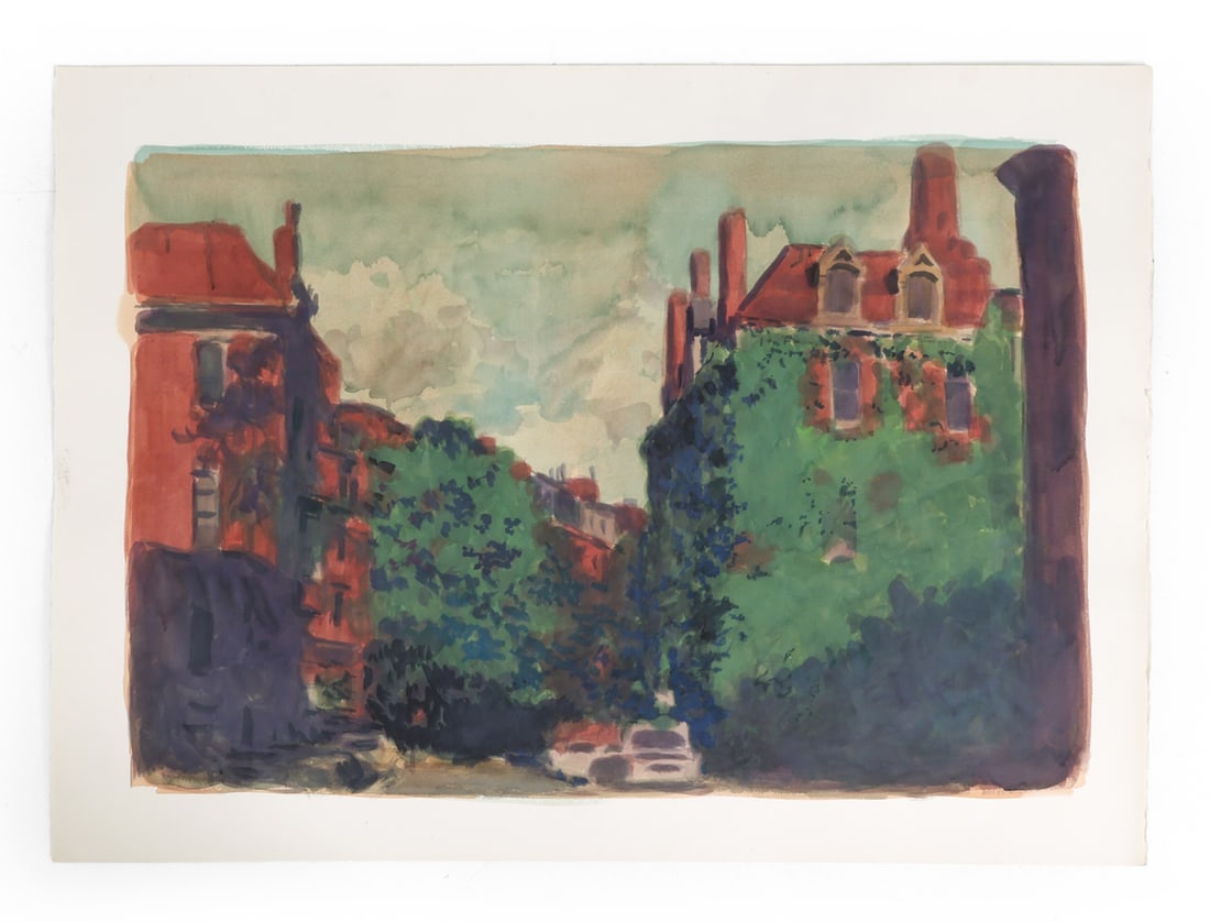GANG QIAN (B. 1958) WATERCOLOR: Apparently unsigned. Dimensions: H 34.5" x W 46.5" Condition: Fraying to edges.