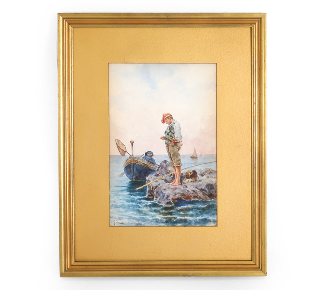 GAETANO CAPONE (ITALIAN, 1845-1924) WATERCOLOR: Signed lower left. Dimensions: (Frame) H 28.25" x W 22.25" (Sight) H 17.5" x W 11.5" Condition: Rubs, small tear to mat.