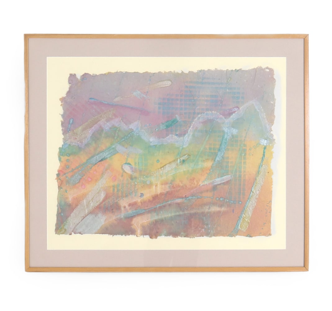 ABSTRACT MIXED MEDIA ON PAPER: Apparently unsigned. Dimensions: (Frame) H 31.5" x W 38" (Sight) H 23" x W 28"