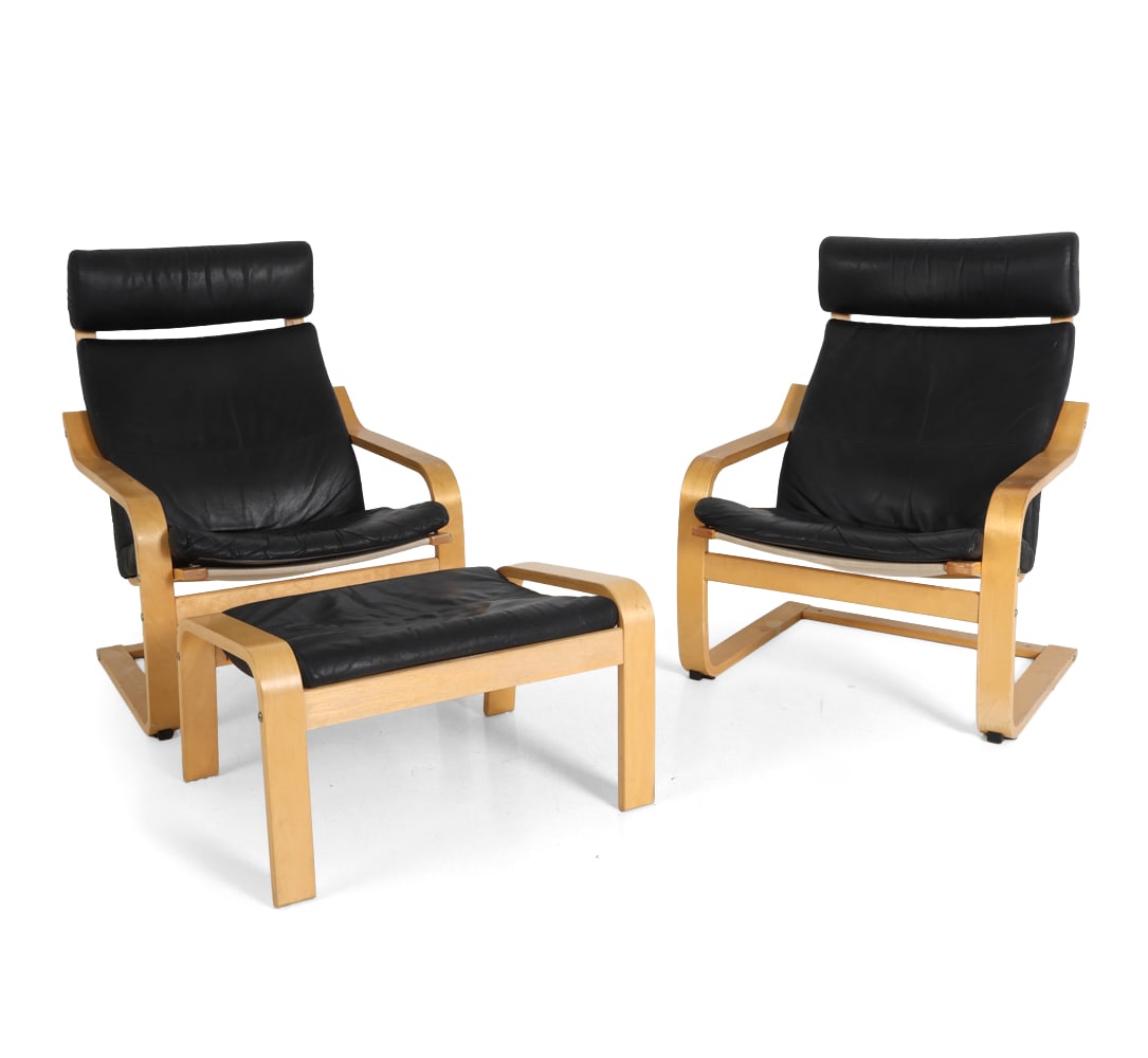 PAIR NAKAMURA IKEA "POANG" LOUNGE CHAIRS W OTTOMAN (1 of 14)