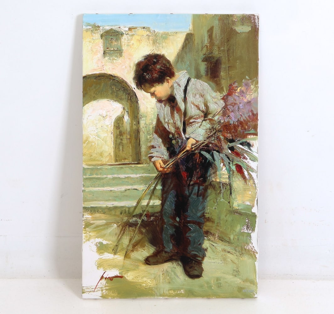 PORTRAIT OF BOY PRINT: Signed to lower left corner. Edition # 33/35AP. Dimensions: L 26" x W 16". Condition: Unframed. Wear consistent with age and use display.