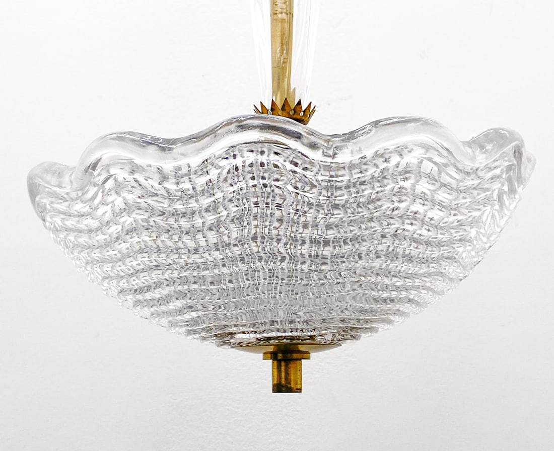 CARL FAGERLAND FOR ORREFORS MEDUSA PENDANT LIGHT: Unmarked. Dimension: H 23" x Dia. 12.75" Condition: Not tested, Wear consistent with age and use. Chip to top of glass.