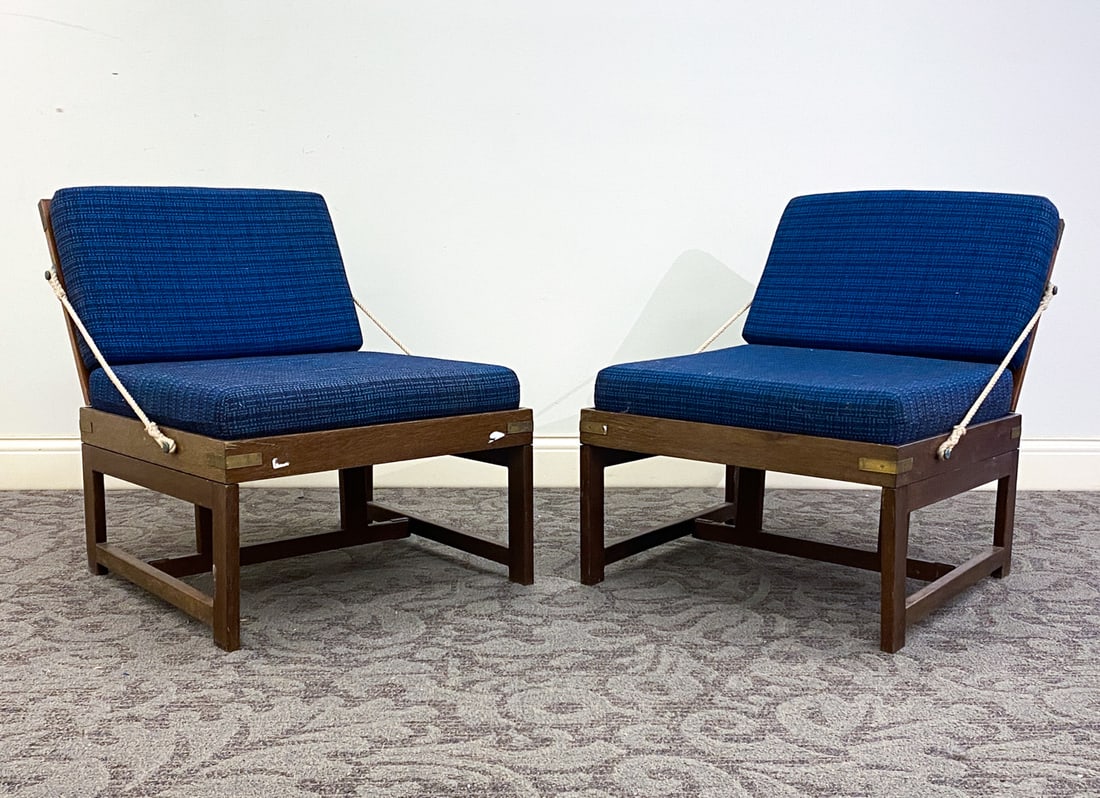 PAIR WEGNER STYLE DANISH MAHOGANY FOLDING CHAIRS (1 of 14)