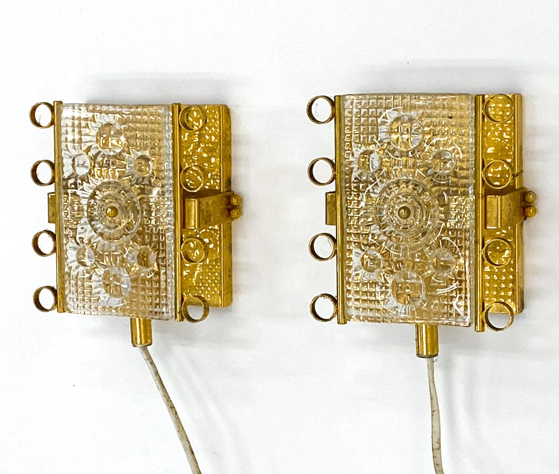 PAIR ATTR. CARL FAGERLUND BRASS & GLASS SCONCES (1 of 11)