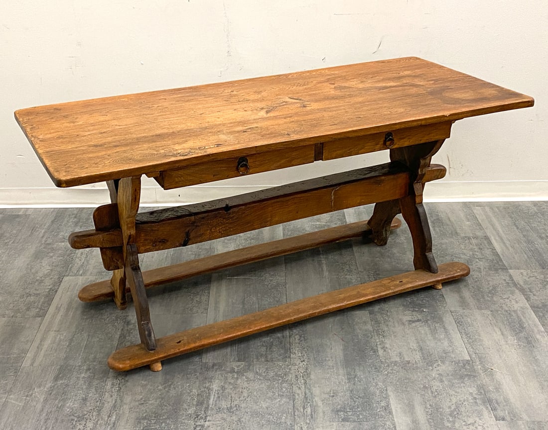 ANTIQUE SWEDISH OAK TRESTLE TABLE (1 of 12)