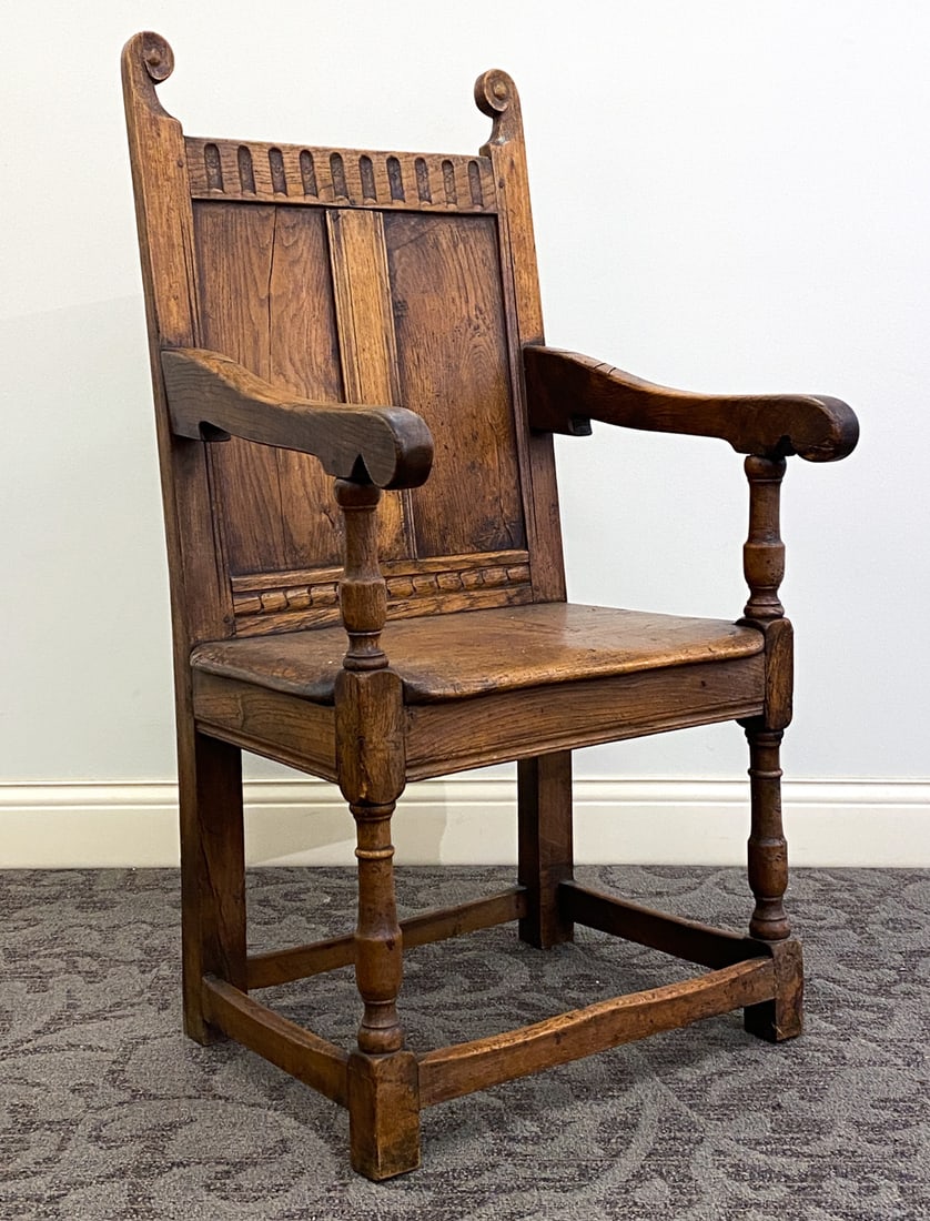 ANTIQUE DANISH CARVED OAK ARMCHAIR (1 of 12)