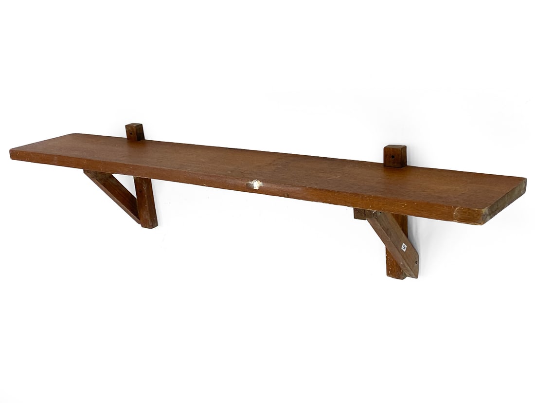 VINTAGE DANISH TEAK FLOATING SHELF C. 1940S: Dimensions: H 11" x W 48" x D 8" Condition: Wear consistent with age and use. Watermarks, soiling, rubs, nicks.
