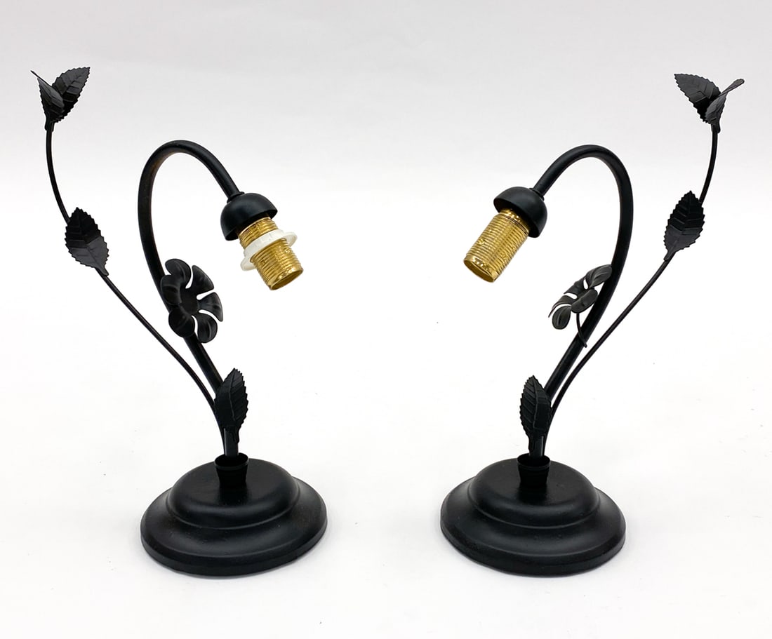 VINTAGE TABLE LAMPS: Apparently unmarked. Dimensions: H 14" x W 9" x D 5" Condition: Wear consistent with age and use. Untested. Missing wiring. Lacking on/off button.