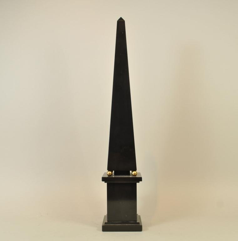 BLACK MARBLE OBELISK: Black marble obelisk. In excellent condition. Dimensions: H 27" X 5" L From a Weston, CT collection
