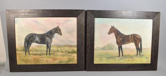 TWO PAINTINGS OF HORSES BY MARGE BALD: Two paintings of horses. Signed lower left: Marge Bald. Dimensions: framed: H 22" X L 18" unframed: H 13.5" X L 17.5" From a Weston, CT Collection