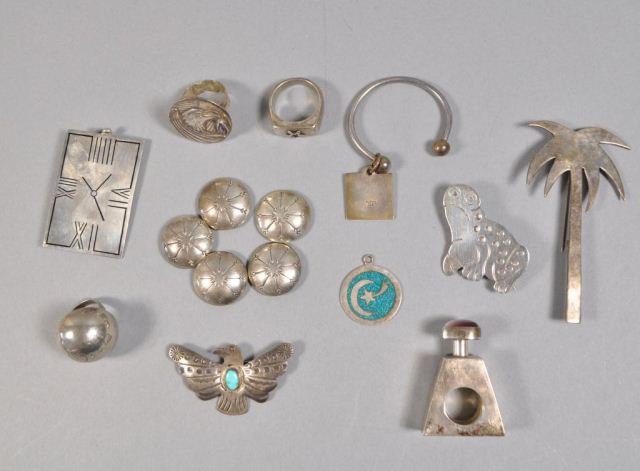 MEXICAN & NATIVE AMERICAN STERLING SILVER LOT: Lot of Mexican and Native American sterling silver jewelry and accessories. Total weight: 5.65ozt From a Port Chester, NY Estate