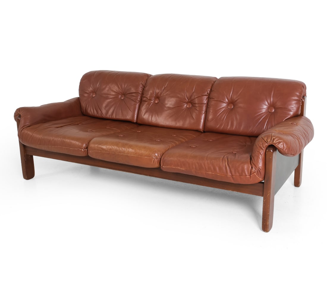 COJA STYLE DANISH BRUTALIST LEATHER SOFA C. 1970S (1 of 17)