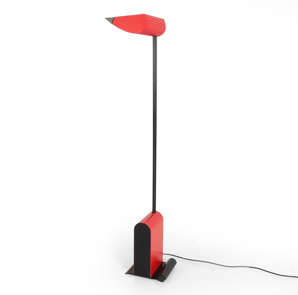 HARTMUT S. ENGEL GERMAN FLOOR LAMP: Tagged on top of shade. Germany, 20th century. Dimensions: H 72" x W 10.5" x D 10.75". Condition: Wiring untested, European plug. Scuff to painted finish. Wear consistent with age and use. PT052