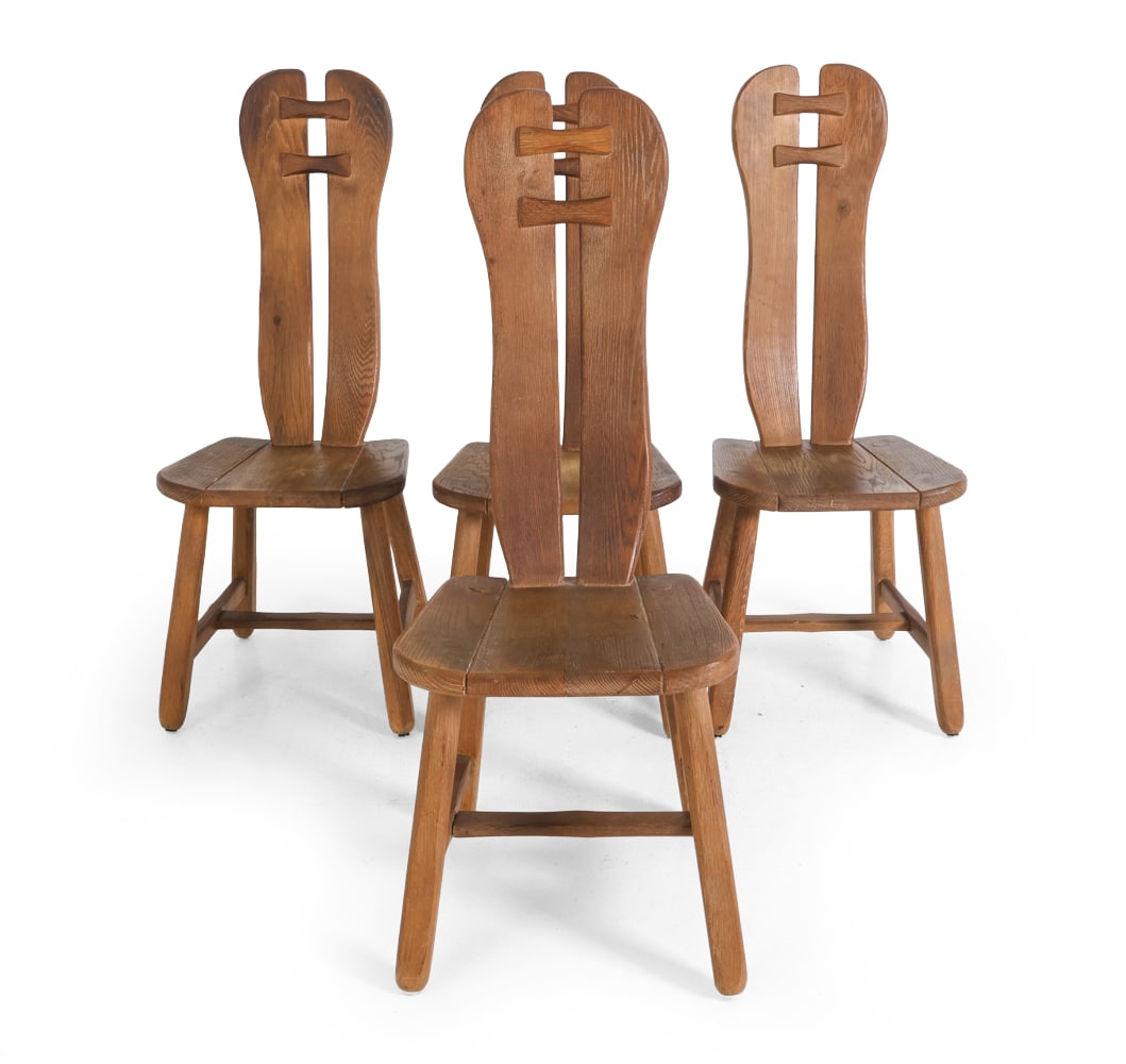 (4) DE PUYDT BRUTALIST OAK DINING CHAIRS C. 1970S (1 of 15)